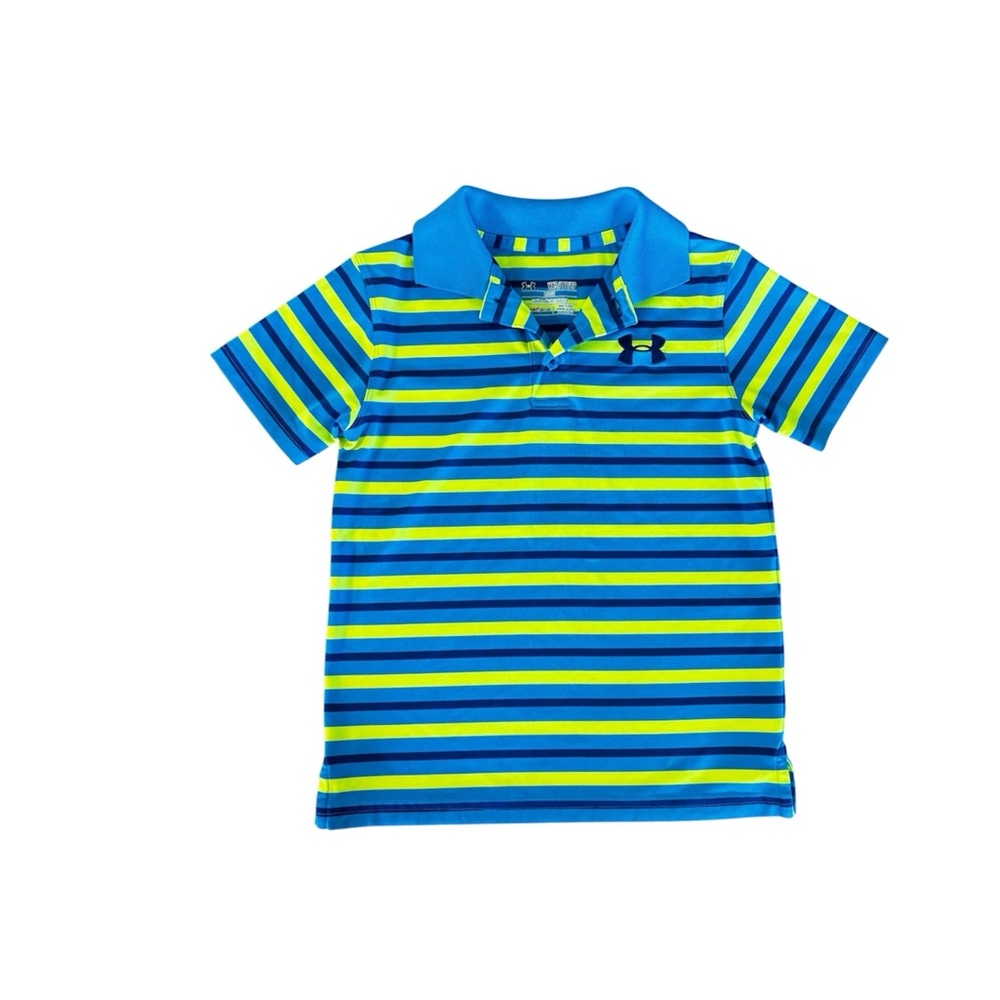 Boys Under Armour Kids Polo - Blue, Green, and Yellow Stripes in Size Youth XS